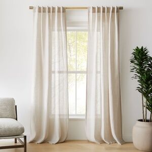 West Elm 48 x 84 set of 2 sheer European flax linen curtain panels Alabaster